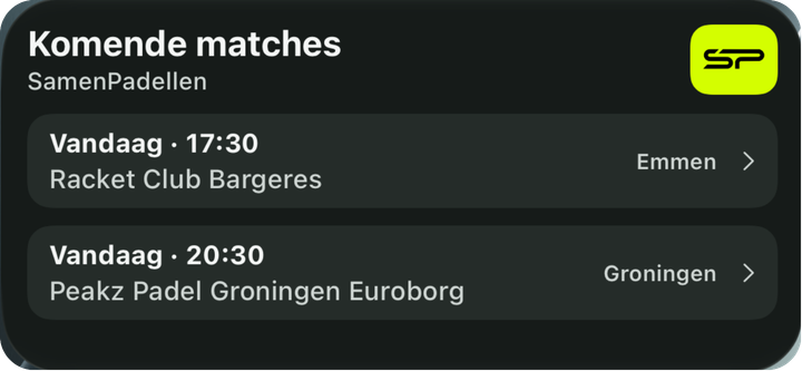 Widget: komende matches