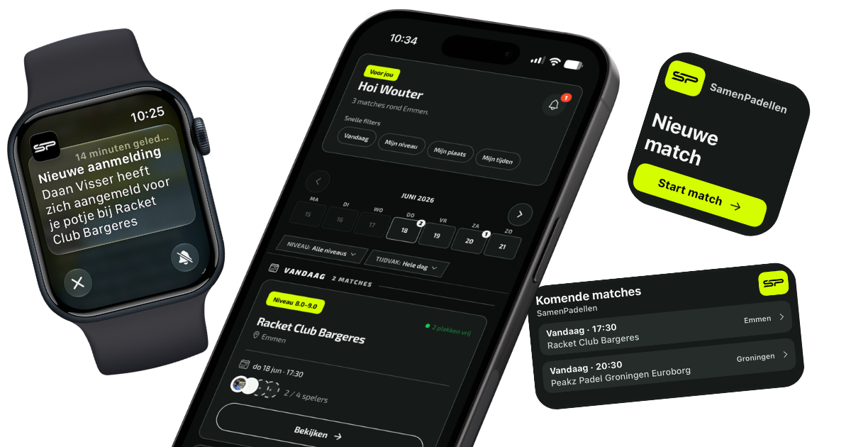 SamenPadellen app, widget en Apple Watch notificatie